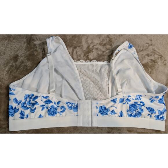 Blue Floral Lace Trim Bralette PLus Size 4XL XXXX Lounge Sleep Modesty Lingerie - Picture 3 of 4